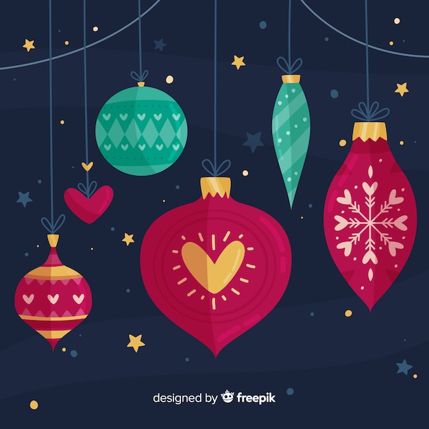 Free vector colorful hand drawn christmas ball collection