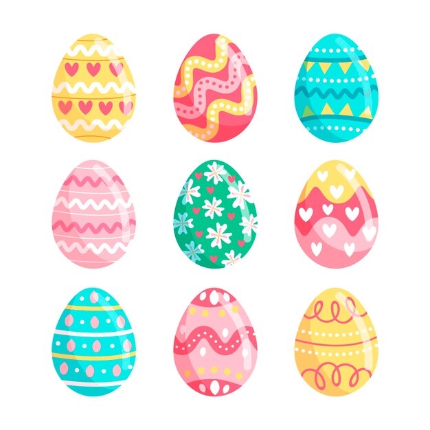 Colorful hand drawn decorative easter eggs collection