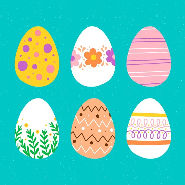Colorful hand drawn decorative easter eggs collection