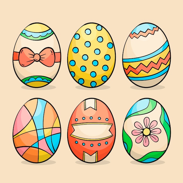 Vettore gratuito accumulazione decorativa disegnata a mano variopinta delle uova di pasqua