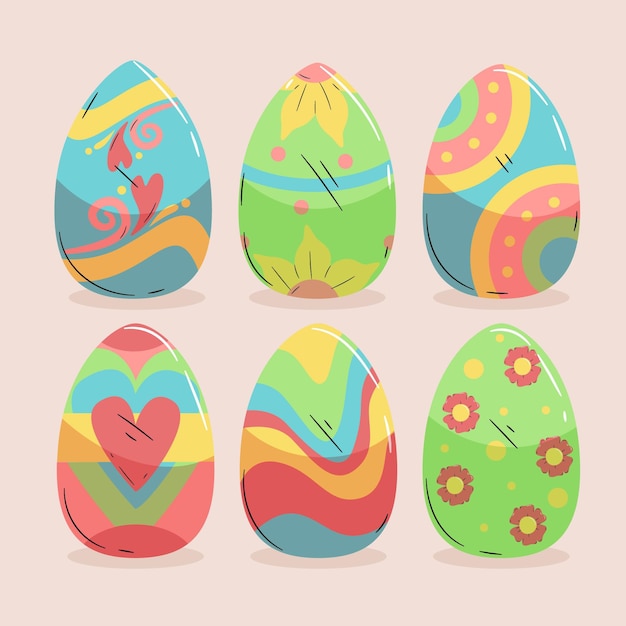 Free vector colorful hand drawn decorative easter eggs collection