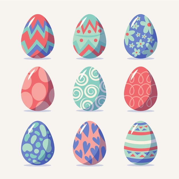 Colorful hand drawn decorative easter eggs collection