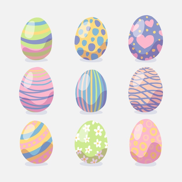 Коллекция красочных рисованной декоративных пасхальных яиц