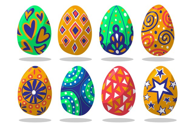 Colorful hand drawn decorative easter eggs collection