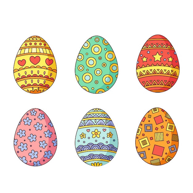 Бесплатное векторное изображение Коллекция красочных рисованной декоративных пасхальных яиц