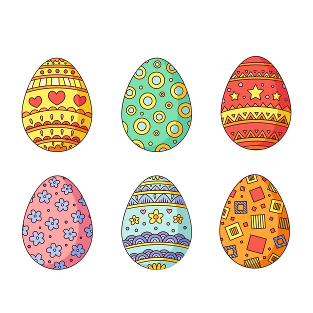 colorful hand drawn decorative easter eggs collection