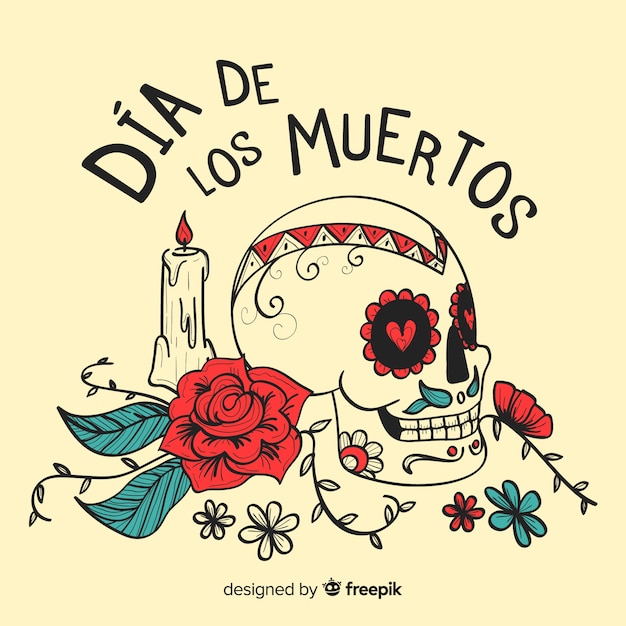 Vettore gratuito fondo disegnato a mano variopinto di de muertos