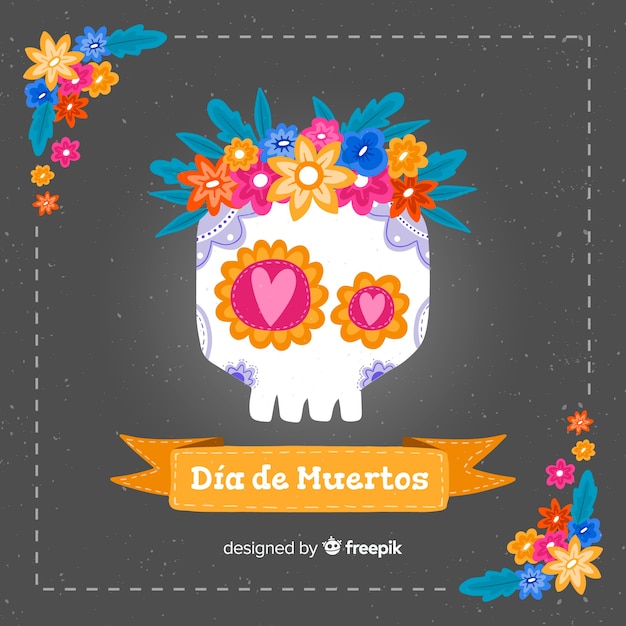 Colorful hand drawn día de muertos background