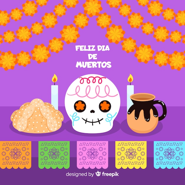 カラフルな手描きのdíade muertosの背景