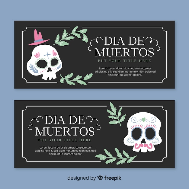 Vettore gratuito banner di dãa de muertos disegnato a mano colorato