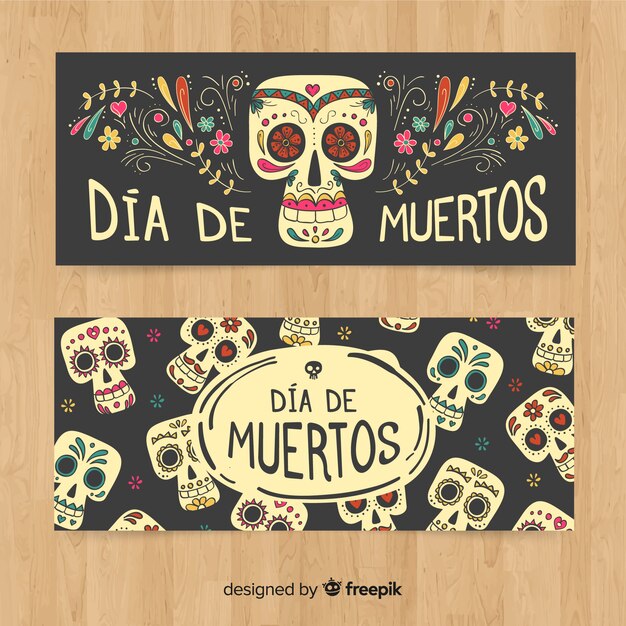 다채로운 손으로 그린 dia de muertos 배너