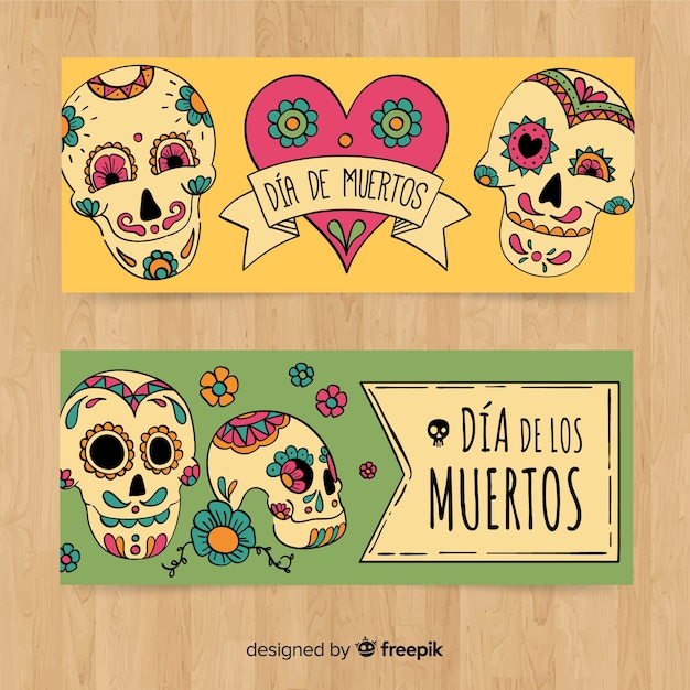 다채로운 손으로 그린 dia de muertos 배너