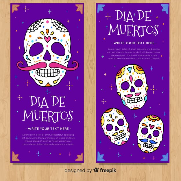 カラフルな手描きのdíade muertosのバナー