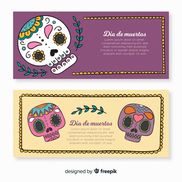 다채로운 손으로 그린 dia de muertos 배너