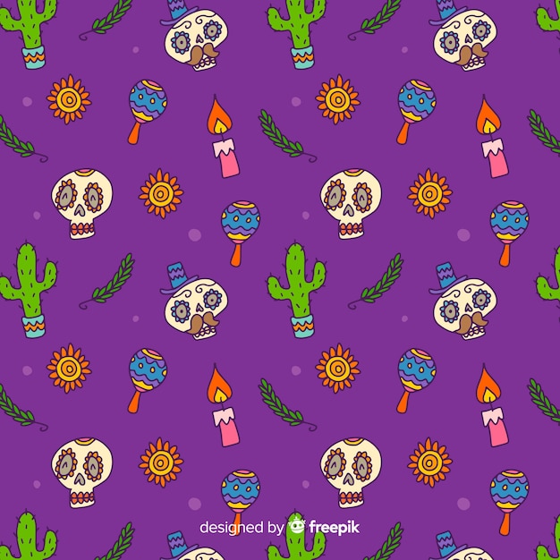 Colorful hand drawn día de muertos pattern collection