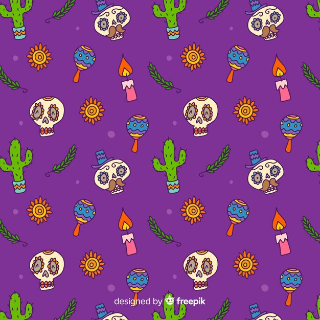 Colorful hand drawn día de muertos pattern collection