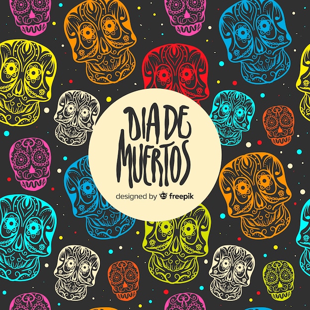 Colorful hand drawn día de muertos pattern collection