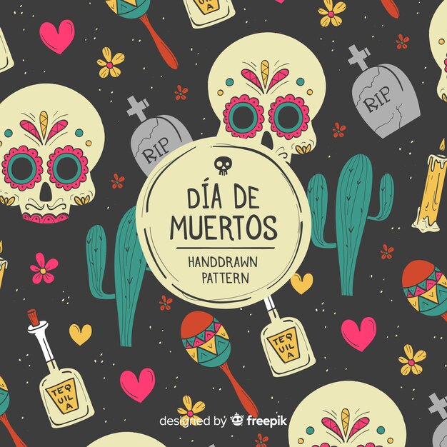 다채로운 손으로 그린 día de muertos 패턴 컬렉션