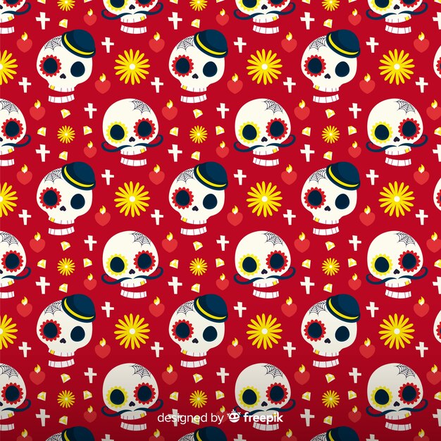 Colorful hand drawn día de muertos pattern collection