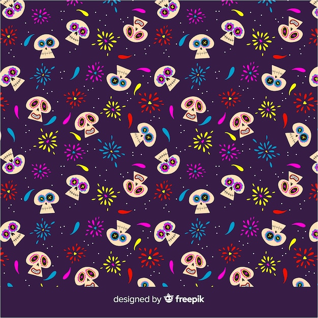 Colorful hand drawn día de muertos pattern collection