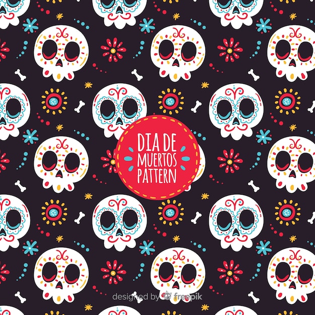 Colorful hand drawn día de muertos pattern collection