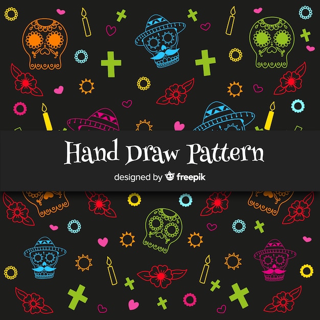 Colorful hand drawn día de muertos pattern collection