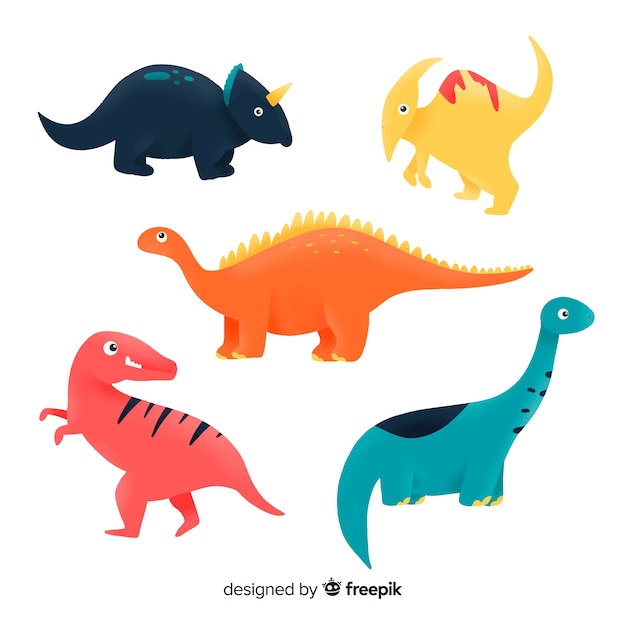 Colorful hand drawn dinosaur collection