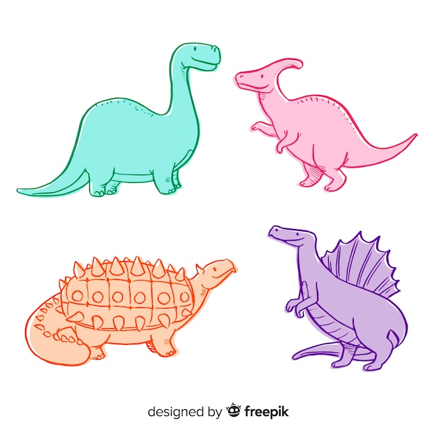 カラフルな手描きの恐竜コレクション