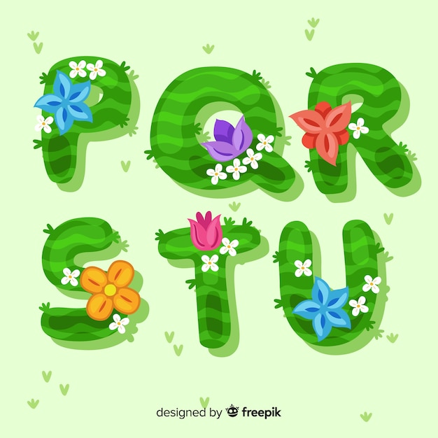 Colorful hand drawn floral alphabet