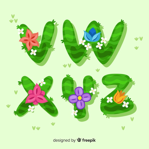 Colorful hand drawn floral alphabet