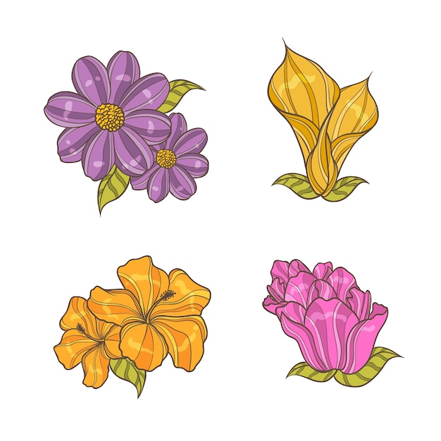 Free vector colorful hand drawn flowers collection