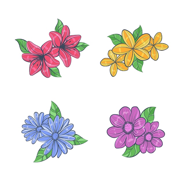 Free vector colorful hand drawn flowers set