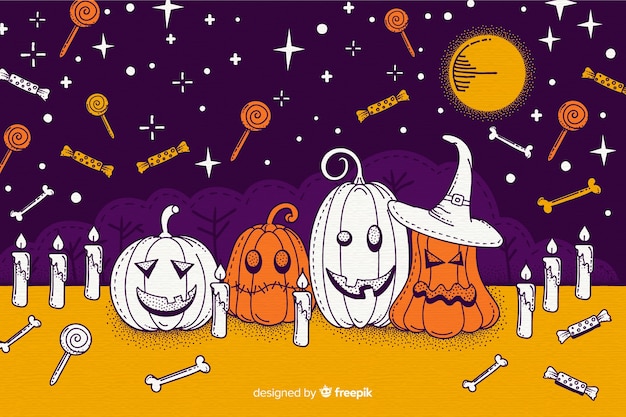 Free vector colorful hand drawn halloween background