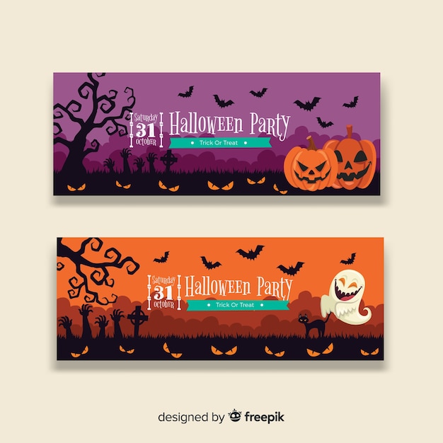 Colorful hand drawn halloween banners