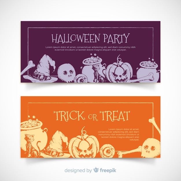 Free vector colorful hand drawn halloween banners