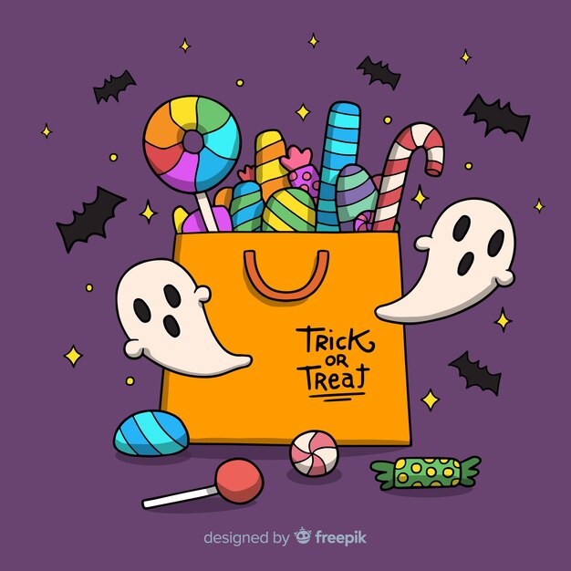 Colorful hand drawn halloween candy bag