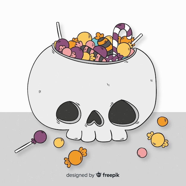 Vettore gratuito sacchetto di caramelle di halloween disegnato a mano colorato