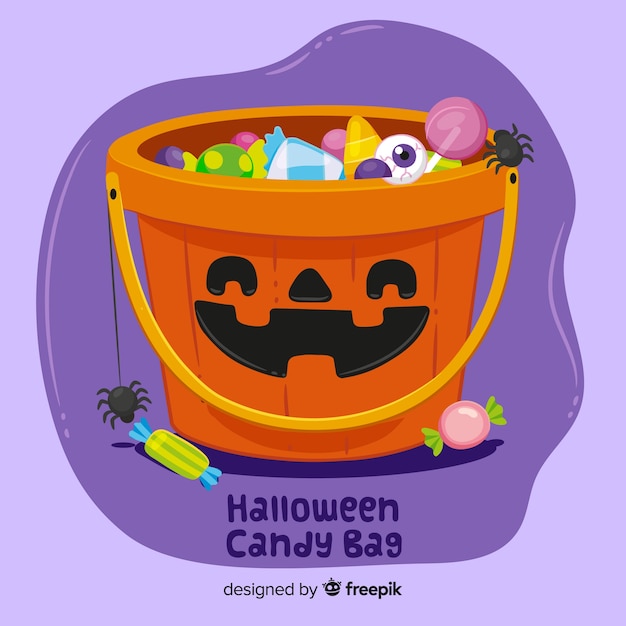 Colorful hand drawn halloween candy bag