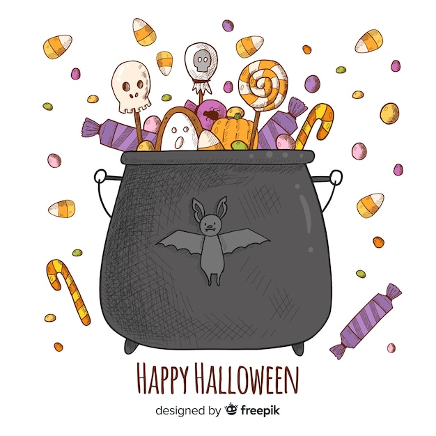 Vettore gratuito sacchetto di caramelle di halloween disegnato a mano colorato