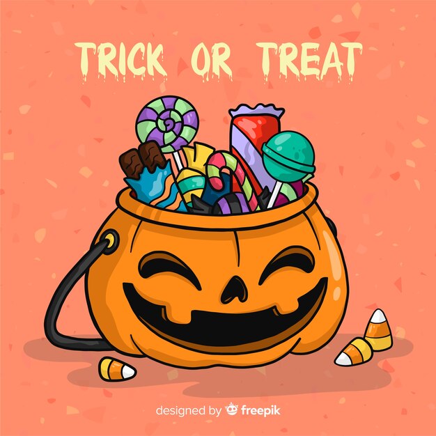 Colorful hand drawn halloween candy bag