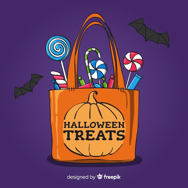 Colorful hand drawn halloween candy bag