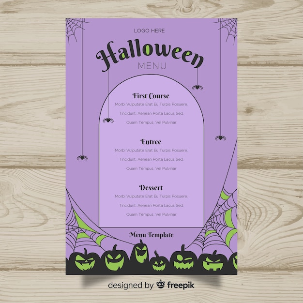 Modello di menu di halloween disegnato a mano colorato