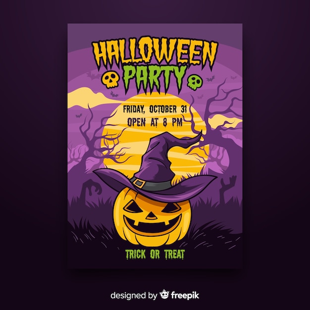 Colorful hand drawn halloween party poster