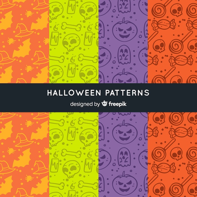 Free vector colorful hand drawn halloween pattern collection