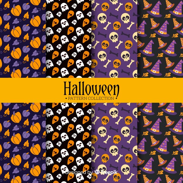 Colorful hand drawn halloween pattern collection