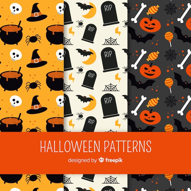 Colorful hand drawn halloween pattern collection