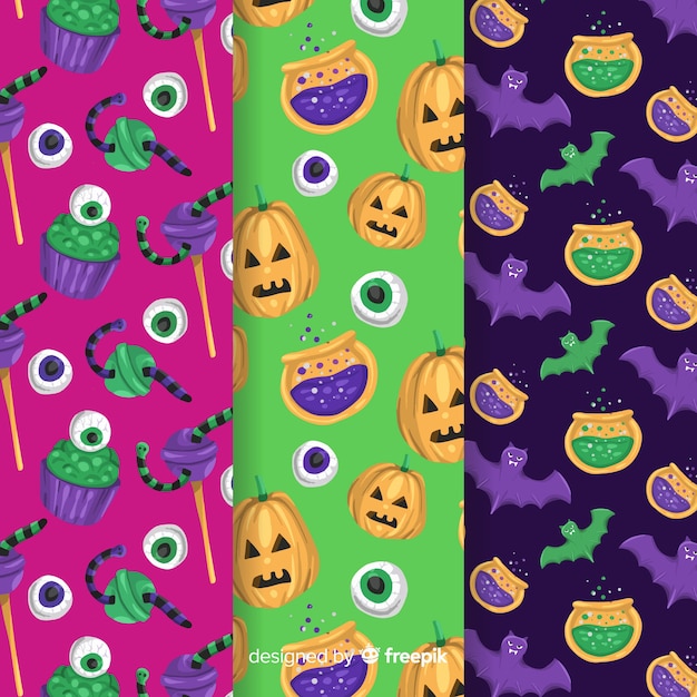 Free vector colorful hand drawn halloween pattern collection