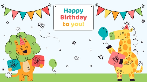 Free vector colorful hand drawn happy birthday zoom background