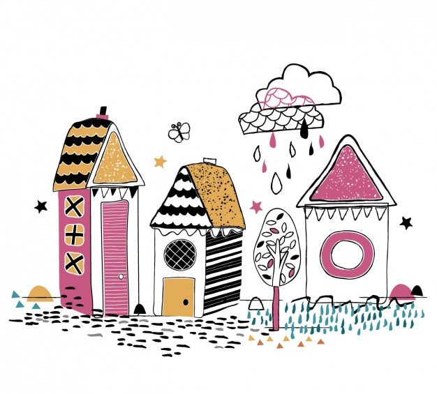 Free vector colorful hand drawn houses