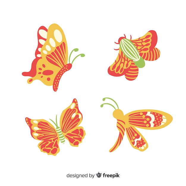 Free vector colorful hand drawn insects pack